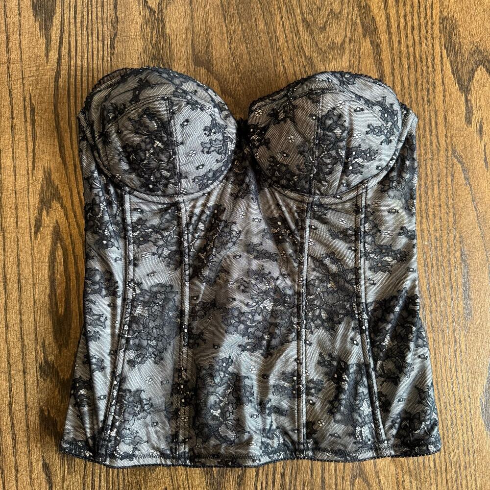 Victorias Secret Vintage Black Lace Corset Tub Top Size 36C Medium 90s Y2K